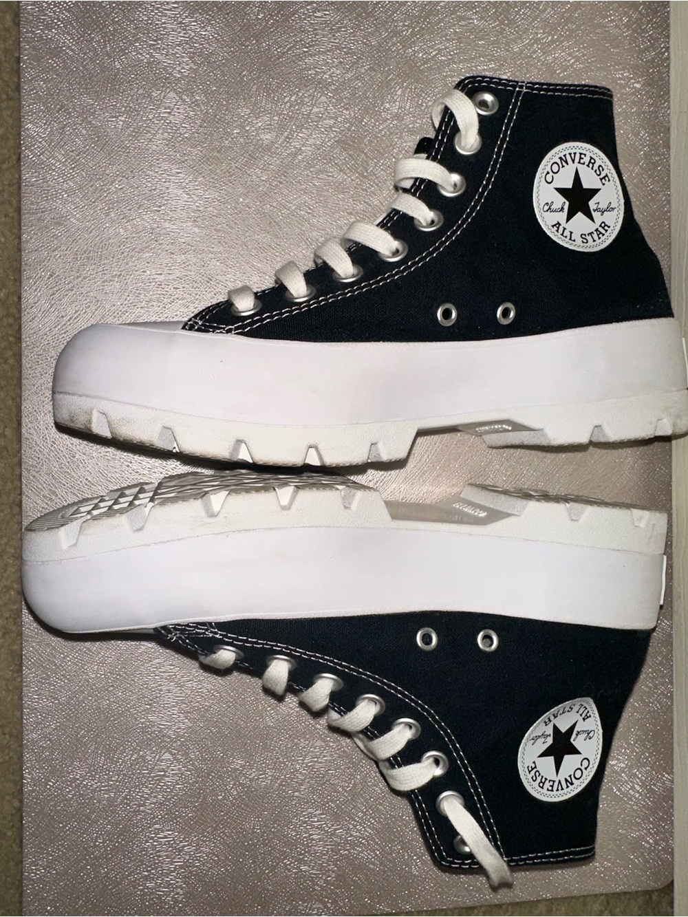 Converse Womens Black and White High Top platform Sneakers W8.5 - Picture 5 of 10